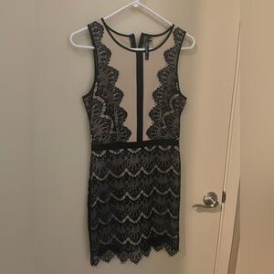 Black and nude Lace Mini Dress